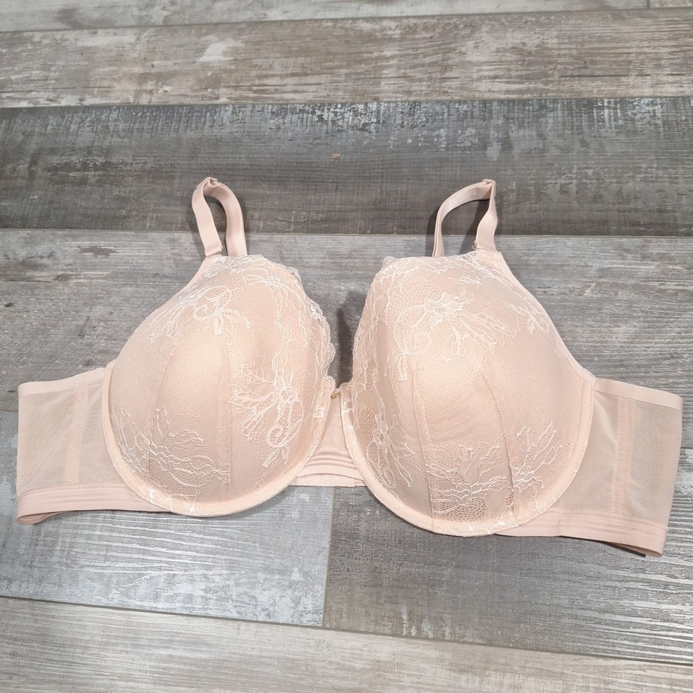 Cacique 48C Lightly Lined Demi Tan Lace Bra Underwire Floral Beige Plus Size